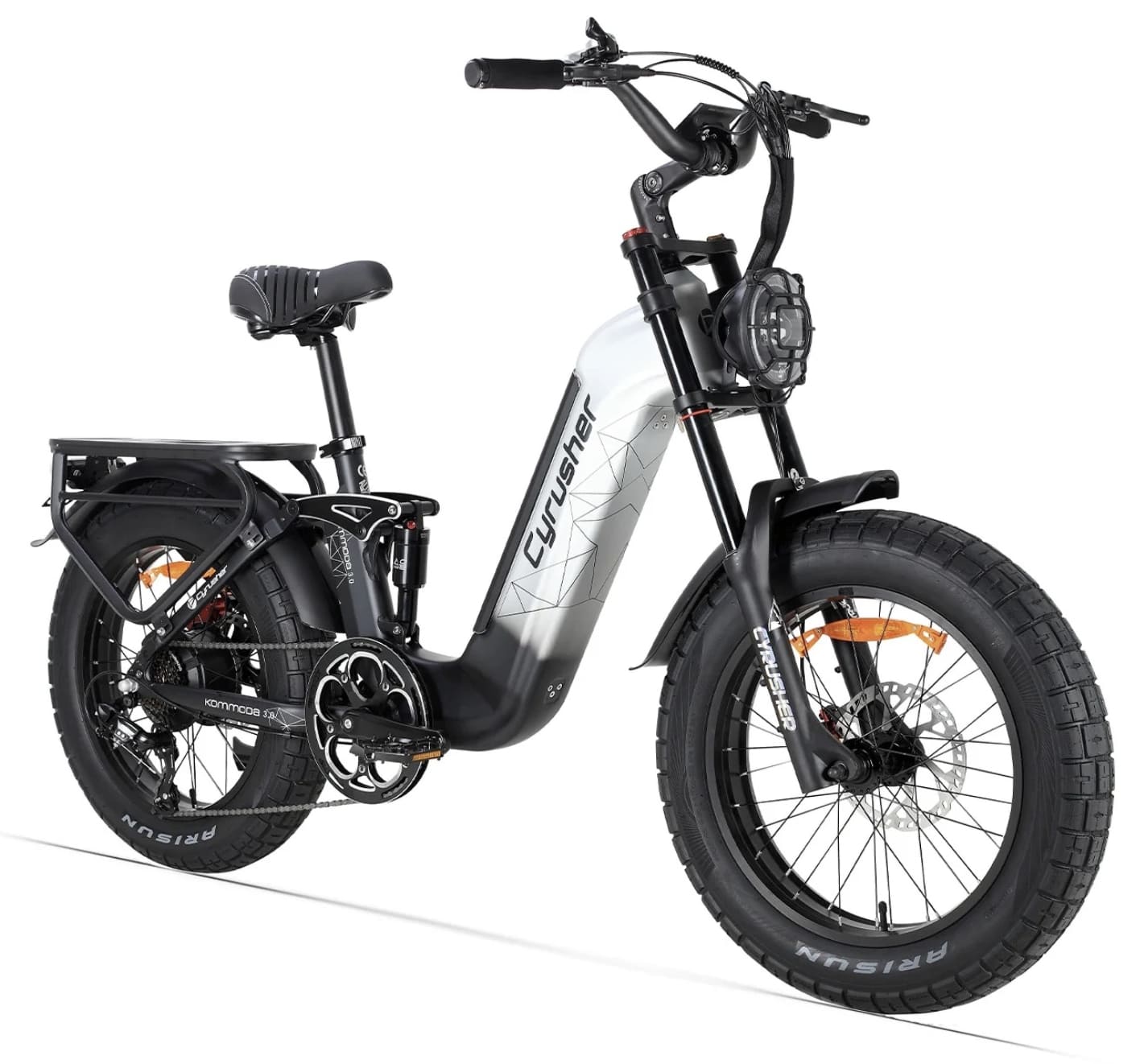 Cyrusher Kommoda 3.0 celoodpružené elektrokolo Fatbike s nízkým rámem do města i do terénu šedé